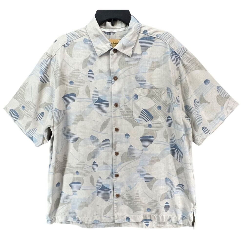 Tommy Bahama Shirt Mens Large Blue Silk Floral Camp Button Up‎ Casual Hawaiian